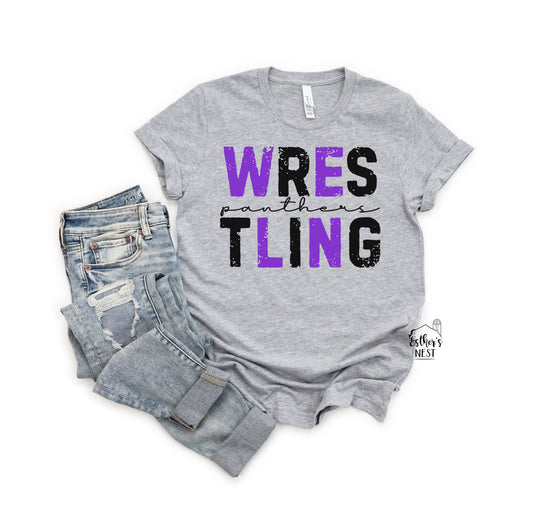 Wrestling Distressed Adult Tee | Litchfield Panthers | Spirit Wear Collection | Sports Collection