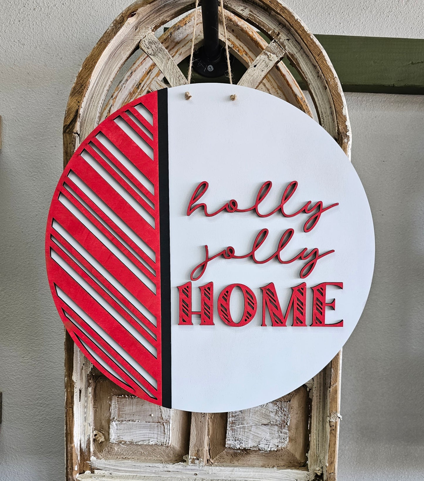 Holly Jolly Candy Cane Pattern Door Hanger | Christmas Collection | Door Hanger Collection