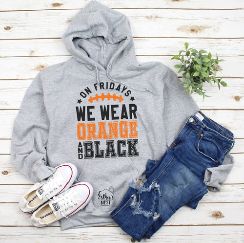 On Friday's we wear Orange & Black Football Mama Adult Tee | Spirit Wear Collection | Sports Collection