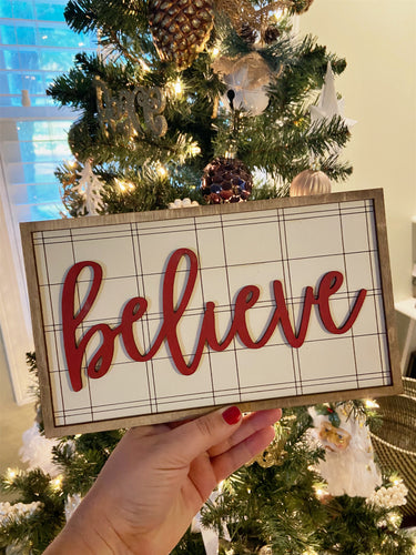 Believe Laser Wood Sign | Christmas Collection