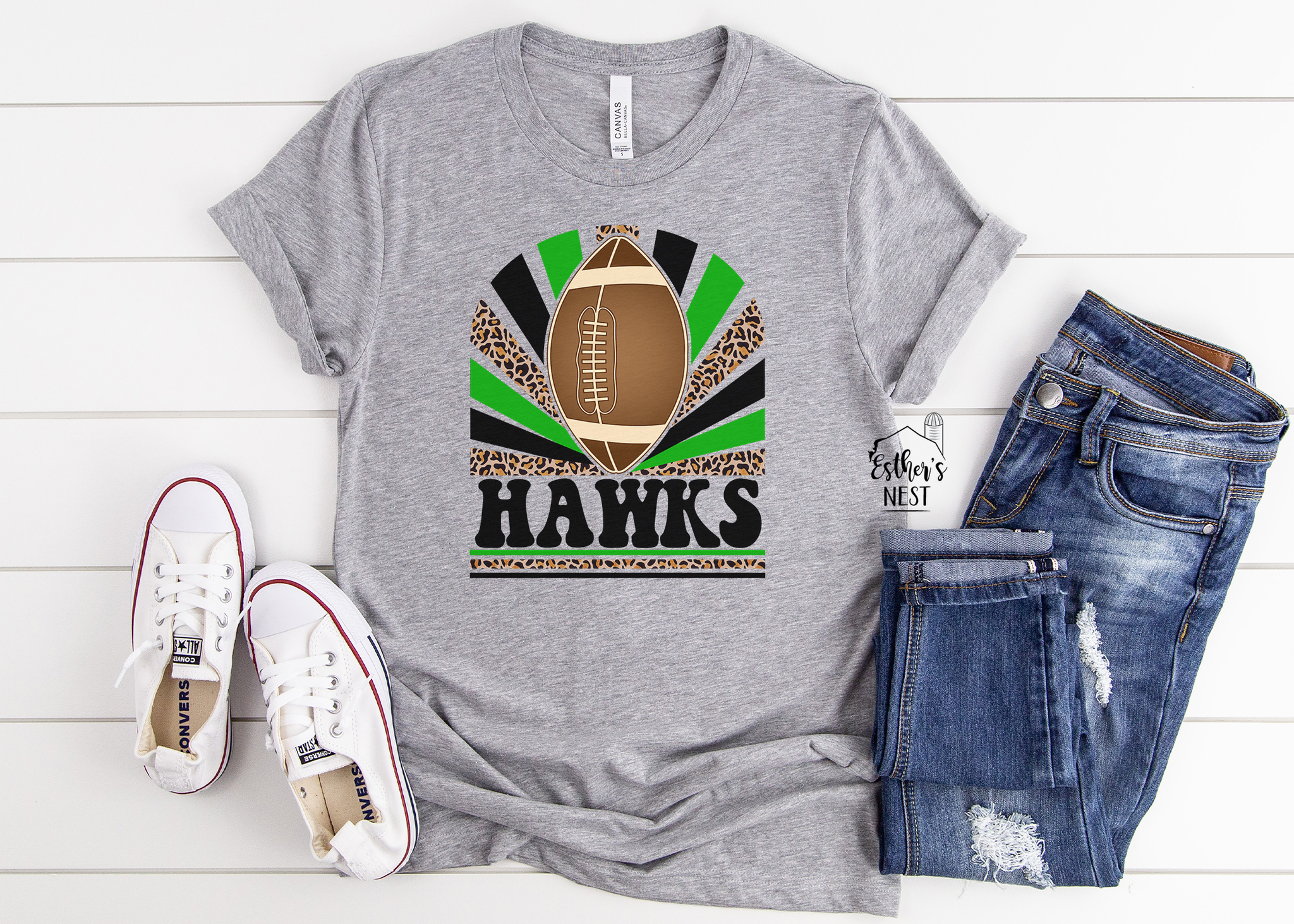 Esther's Nest Carrollton Hawks Retro Fall School Spirit Wear Adult Tee | Carrollton Hawks | Spirit Wear Collection L / Green Tee