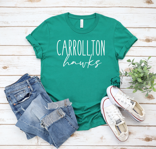 Carrollton Hawks Boho 2022 Fall School Spirit Wear Adult Tee | Carrollton Hawks | Spirit Wear Collection