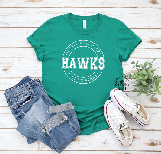 Carrollton Hawks Hustle & Heart OG 2022 Fall School Spirit Wear Adult Tee | Carrollton Hawks | Spirit Wear Collection