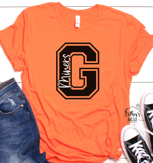 Custom Varsity School Spirit Wear Adult Tee | Gillespie Miners | Spirit Wear