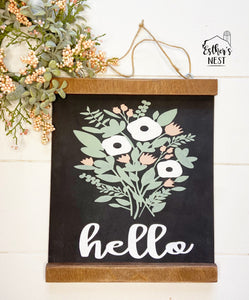 Hello Scroll Sign | Wood Sign | Spring Collection